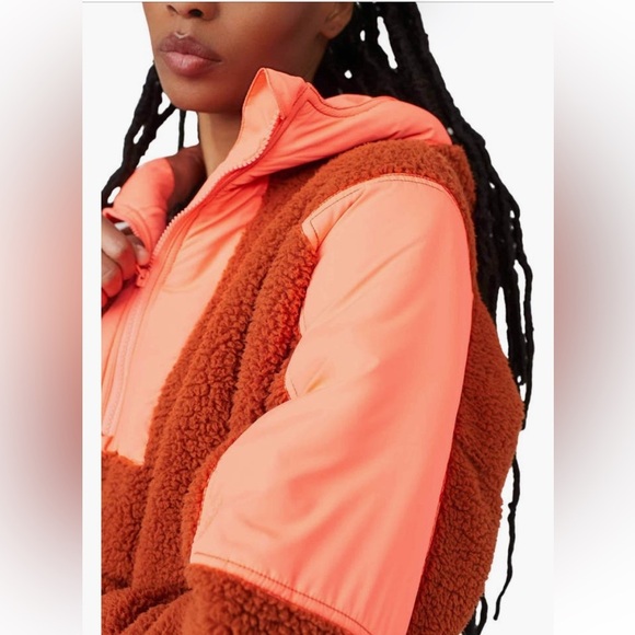 Women's Orange and Brown Sherpa Jacket - Picture 3 of 3